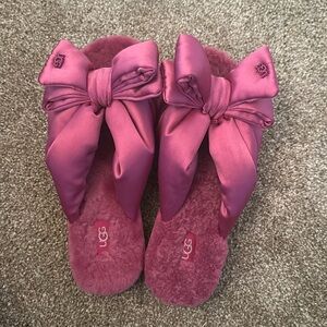 UGG lushette pink puffer slate satin bow slipper slip on size 7 new condition